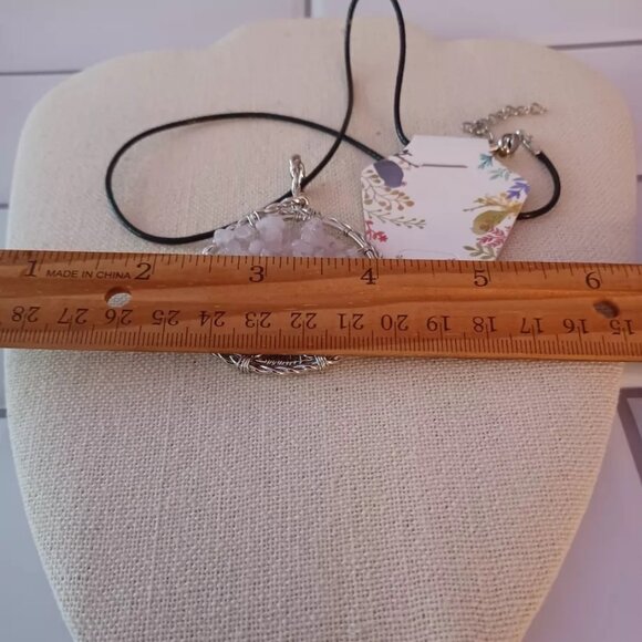 Galilea Rose Quartz Pendant in Silvertone with Leather Necklace (24 Inches) - Picture 3 of 3